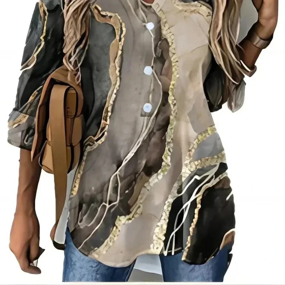Print V-Neck Blouse - Picture 3 of 4